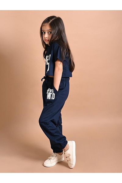 LilPicks By Styli Printed Crop Top with Drawstring Joggers Set
