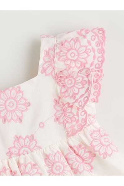 LC Waikiki Beige Baby Girl Floral Brode Dress