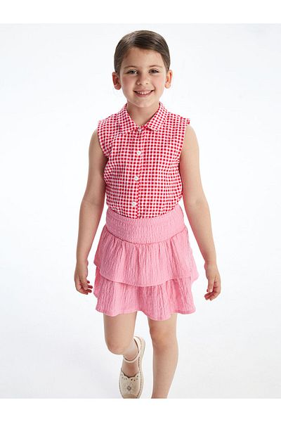LC Waikiki Pink Pleated Girl's Skirt with Elastic Waist