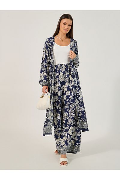 Styli Floral Print Relaxed Kimono & Pant Set