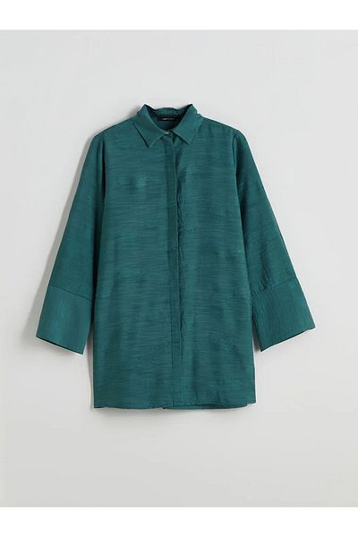 LC Waikiki Lcwaikiki Classic Green Patterned Oversize Women's Shirt Tunic
