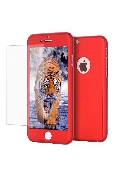 OEM Carcasă Full Cover 360° (față + spate + folie de sticlă) pentru iPhone 7, Roșie