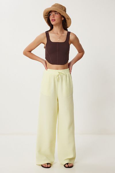 Lovelyİstanbul Muslin Palazzo Trousers Light Yellow Lmx0008
