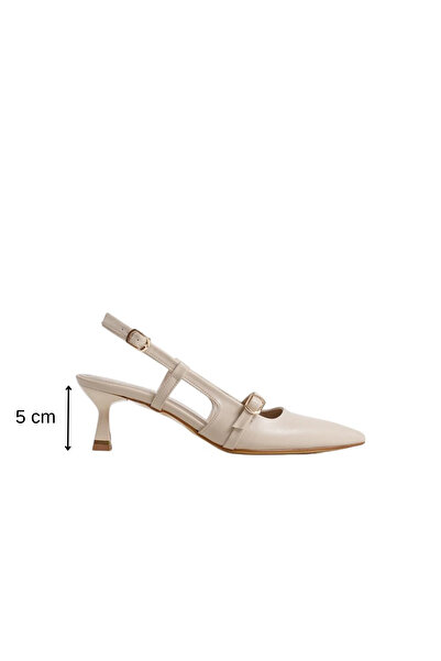 MASSOLE Γυναικείο Μπεζ Δερμάτινο 5 εκ. Ανοιχτή Πλάτη Στιλέτο Ειδικού Σχεδιασμ...