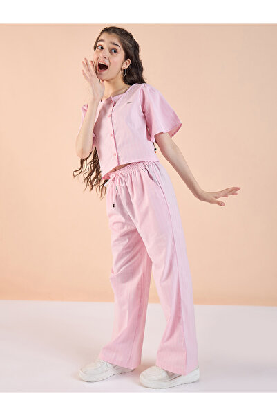 Stylo Bug By Styli Pink Striped Top and Pants Set for Girls