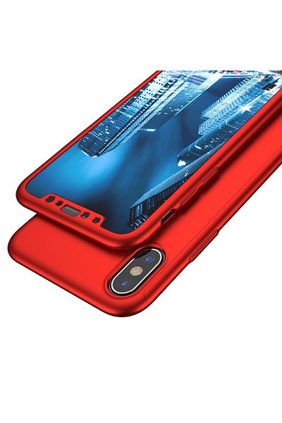 OEM Carcasă pentru iPhone X cu decupaj 360° (roșu) și protecție pentru ecran