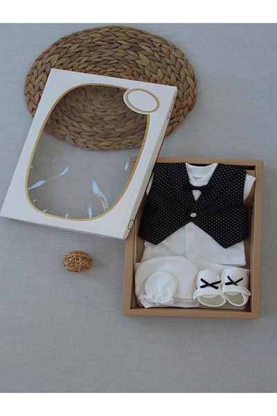 ALFA AKSESUAR 03 0-6 Months Vested Bow Tie Tuxedo Baby Boy Gift, Mawlid, Circumcision 5 Piece Set Black