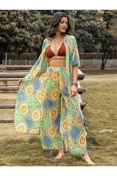Russty Dustty By Styli All-Over Print Kimono and Wide Leg Pants Co-Ords