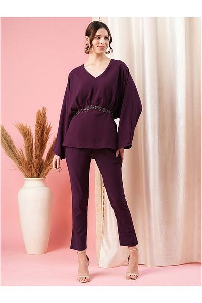Mish By Styli Beaded Waistband Kimono Sleeve Top and Pants Co-Ords