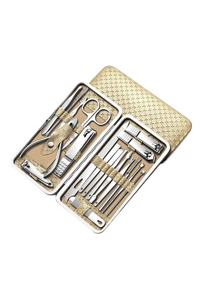 OEM Set of 18 manicure/pedicure items, Stainless steel, Case, Gold