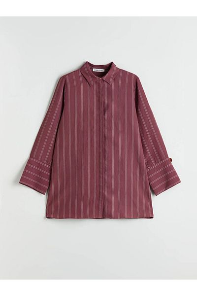 LC Waikiki Lcwaikiki Classic Burgundy Striped Modal Blended Women's Shirt Tunic