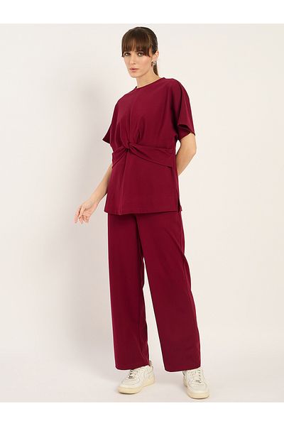 Femmella By Styli Solid Knot Detail Top and Pants Co-Ords