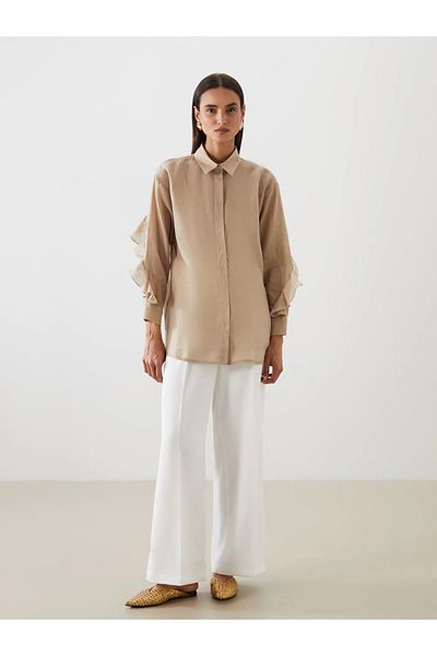 LC Waikiki Lcw Modest Beige Ruffled Women's Shirt Tunic