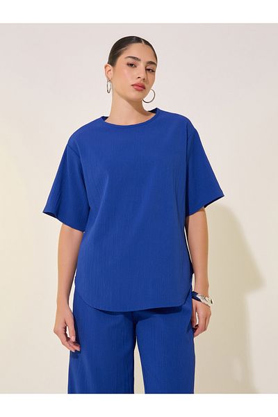 Styli Solid Oversized Round Neck T-Shirt and Pants Co-Ords