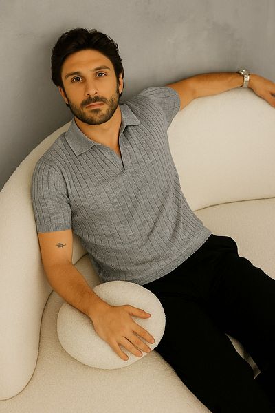 LC Waikiki 100% Cotton Premium Quality Men's Collared Knitwear Textured T-Shirt / T-Shirt