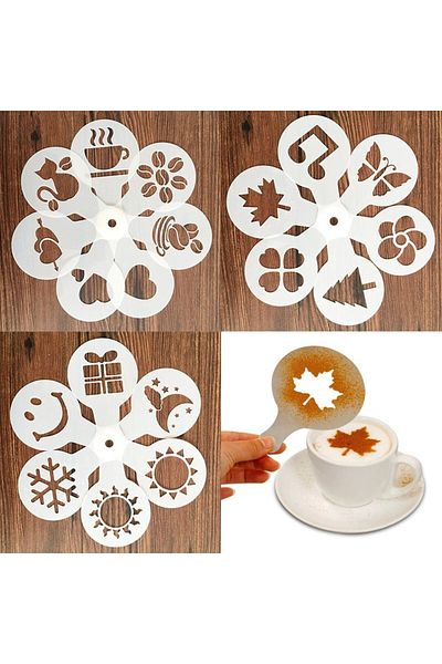 OEM Set de decorare pentru cafea sau tort, 19 șabloane reutilizabile cu diferite forme