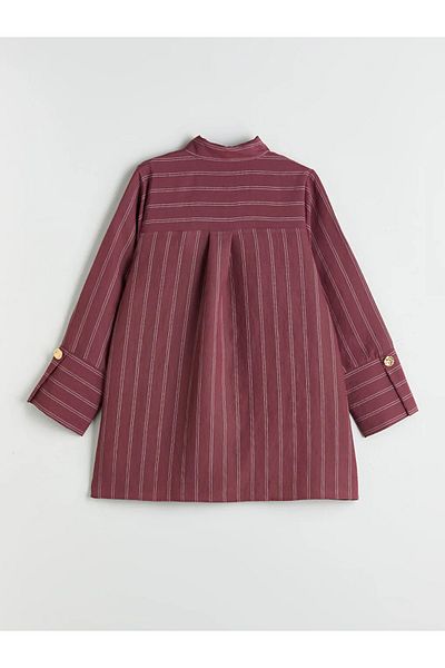 LC Waikiki Lcwaikiki Classic Burgundy Striped Modal Blended Women's Shirt Tunic
