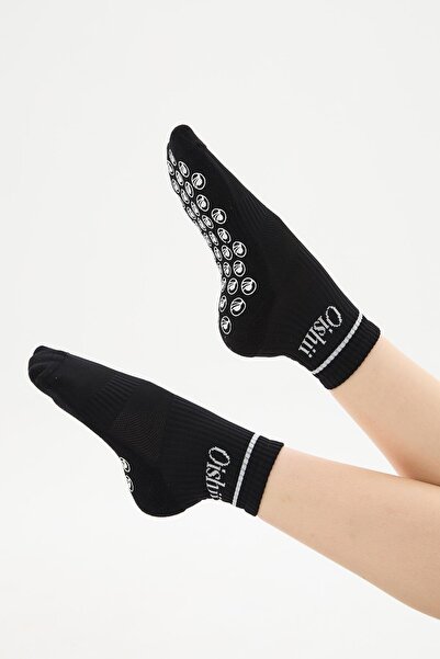 Oishii Yoga Short Socks Half Towel Hoop Black