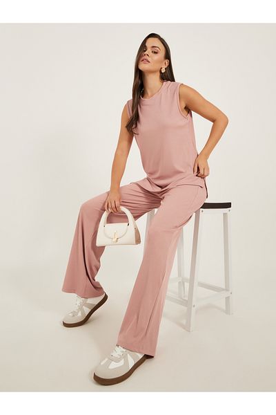 Styli Sleeveless Rib Knit Top and Wide Leg Joggers Co-Ords