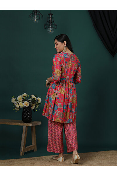 Globus Floral Printed Peplum Tunic and Chevron Print Trousers Co-Ords