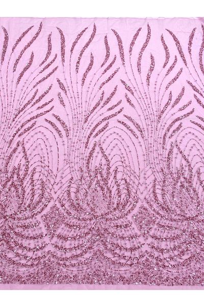 Luxuro Pink Couture Lace with Panel, with Pearls, Beads and Sequins