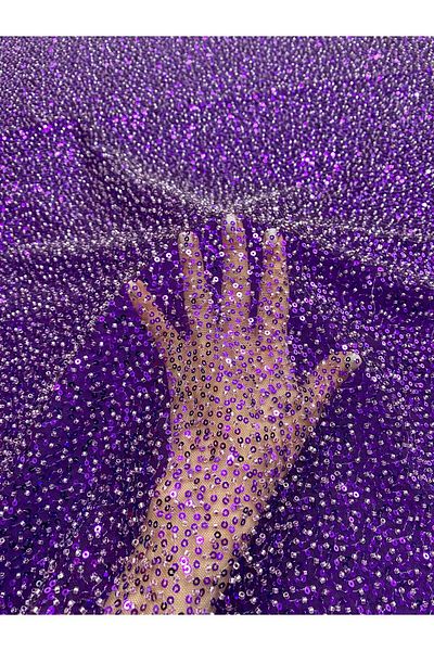 Luxuro Dark Purple Couture Lace with General Pattern, with Beads and Sequins