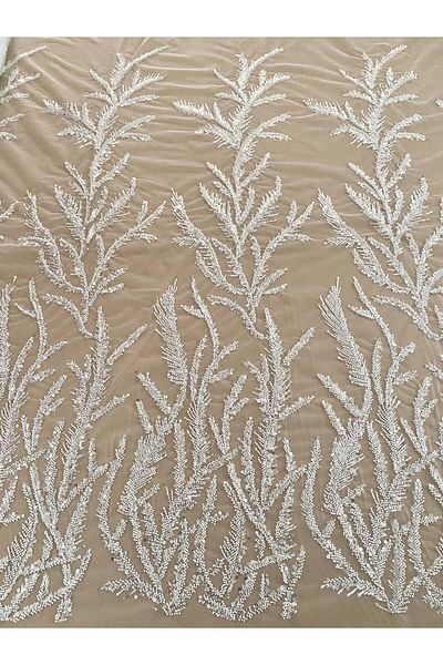 Luxuro Dantela Couture Ivory cu Crengute, cu Margele si Paiete