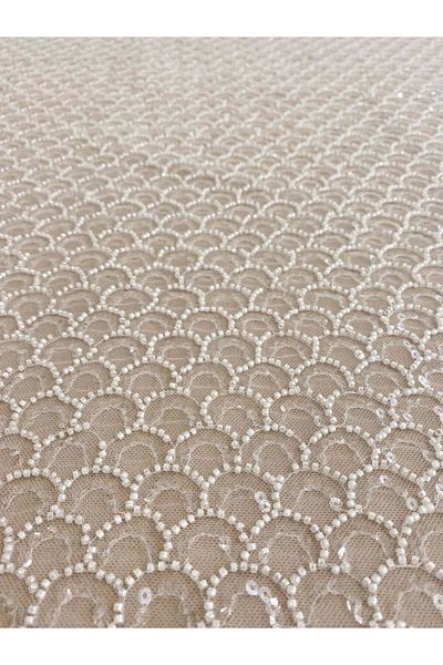Luxuro Ivory Lace with Geometric Pattern, Pearls and Sequins