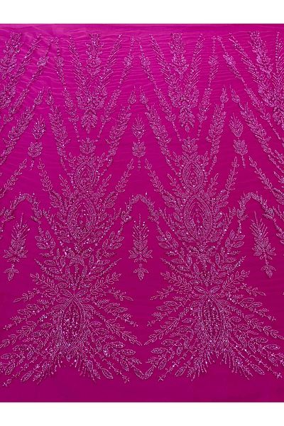Luxuro Fuchsia Couture Lace with Symmetrical Pattern, Beads and Sequins