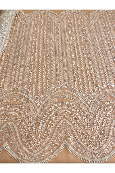 Luxuro Geometric Lace with Pearls and Sequins
