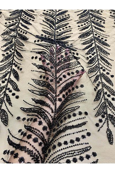 Luxuro Black Couture Lace with Branches, Beads and Sequins