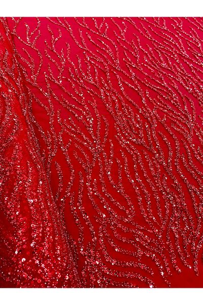 Luxuro Red Couture Lace with Strings, Beads and Sequins