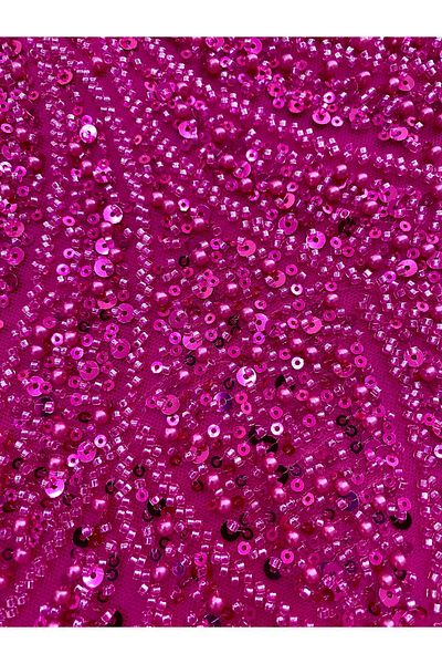 Luxuro Fuchsia Couture Lace with Panel, with Pearls, Beads and Sequins