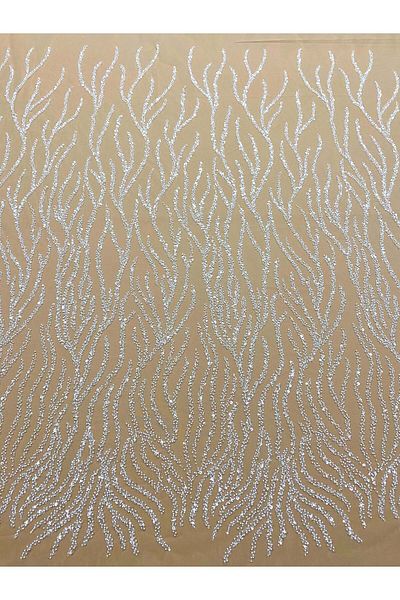 Luxuro Ivory Couture Lace with Nude Tulle with Strings, Beads and Sequins