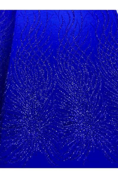 Luxuro Royal Blue Couture Lace with Beads and Sequins