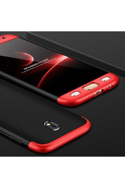 BLACK Θήκη Samsung Galaxy J7 2017, FullBody 360° 3 σε 1 Μαύρο-Κόκκινο