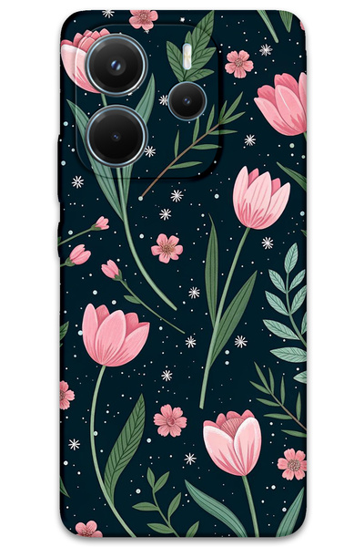 Gramaphone Xiaomi Redmi Note 14 4G Uyumlu Çiçek Desenli Telefon Kılıfı + Ekran Koruyucu - 5788