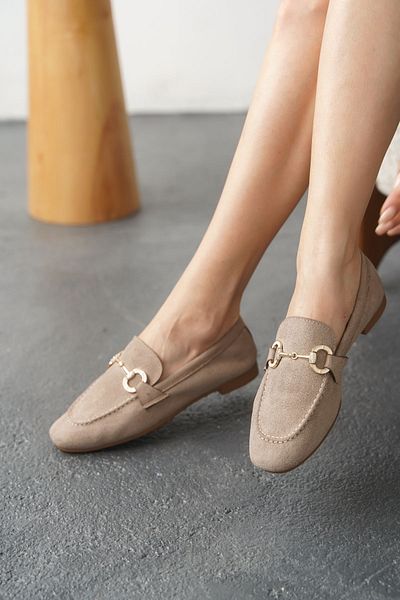 MODAADAM Γυναικείες φλατ μπαλαρίνες Nicol Buckle - Tan Suede