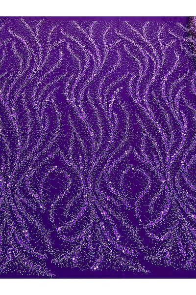 Luxuro Dark Purple Couture Lace with Pearls, Beads and Sequins