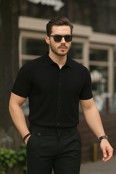 LC Waikiki Waffle Fabric Ironing Unwilling Short Sleeve Button down Summer Men's Shirt