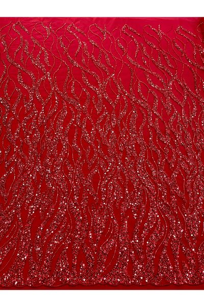 Luxuro Red Couture Lace with Strings, Beads and Sequins