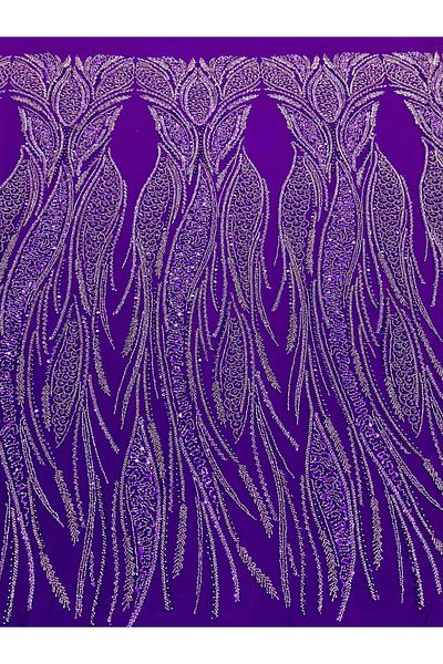 Luxuro Dark Purple Couture Lace with Panel, with Pearls, Beads and Sequins