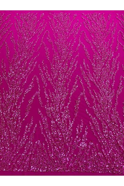 Luxuro Couture Fuchsia Lace with Pearls, Beads and Sequins