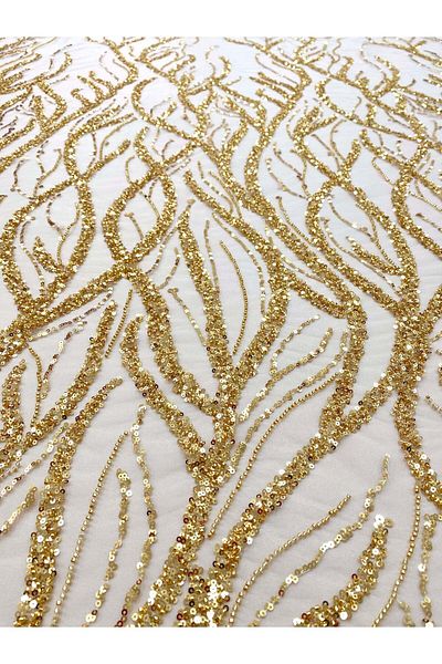 Luxuro Gold Couture Lace with Strings, Beads and Sequins