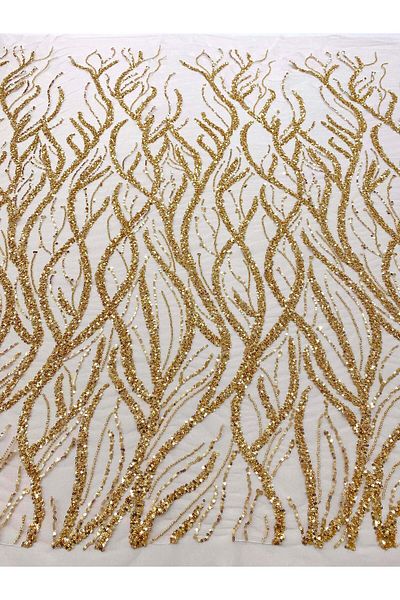 Luxuro Gold Couture Lace with Strings, Beads and Sequins