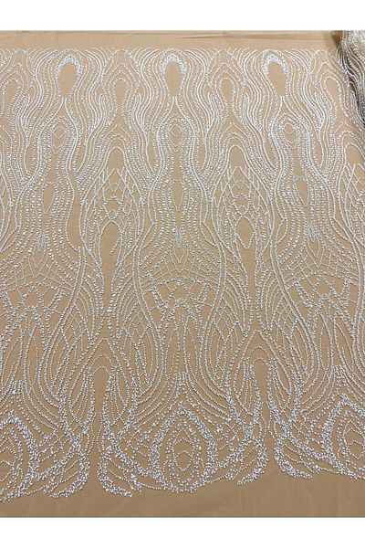 Luxuro Ivory Couture Lace with Nude Tulle with Pearls, Beads and Sequins