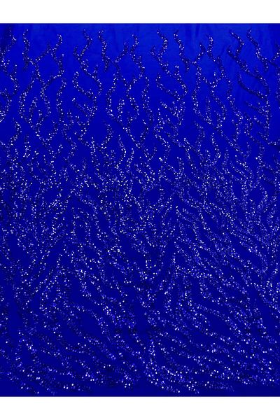 Luxuro Royal Blue Couture Lace with Beads and Sequins