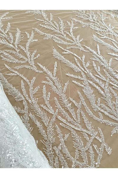 Luxuro Dantela Couture Ivory cu Crengute, cu Margele si Paiete