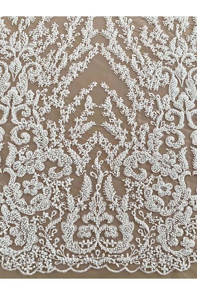 Luxuro Ivory Couture Lace with Geometric Pattern, Beads and Sequins