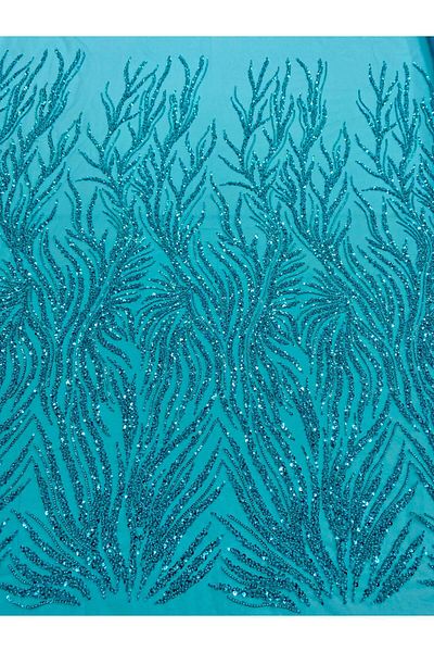 Luxuro Turquoise Couture Lace with Strings, Beads and Sequins